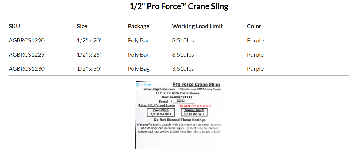 All Gear Pro Force™ Crane Sling 1/2" (20'-30')