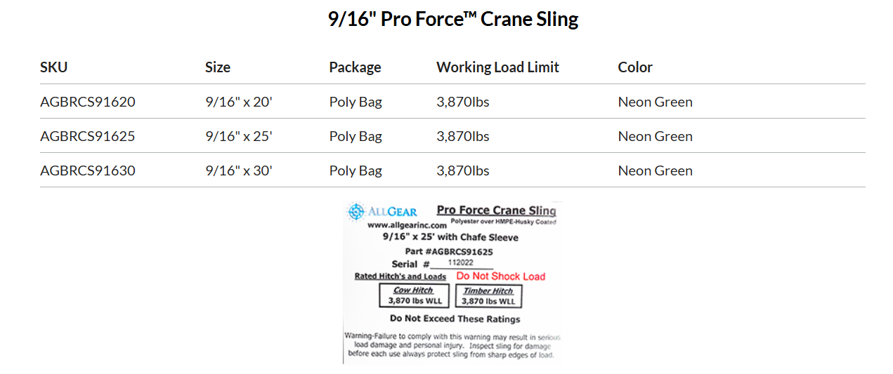 All Gear Pro Force™ Crane Sling 9/16" (20'-30')