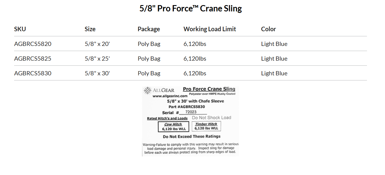 All Gear Pro Force™ Crane Sling 5/8" (20'-30')